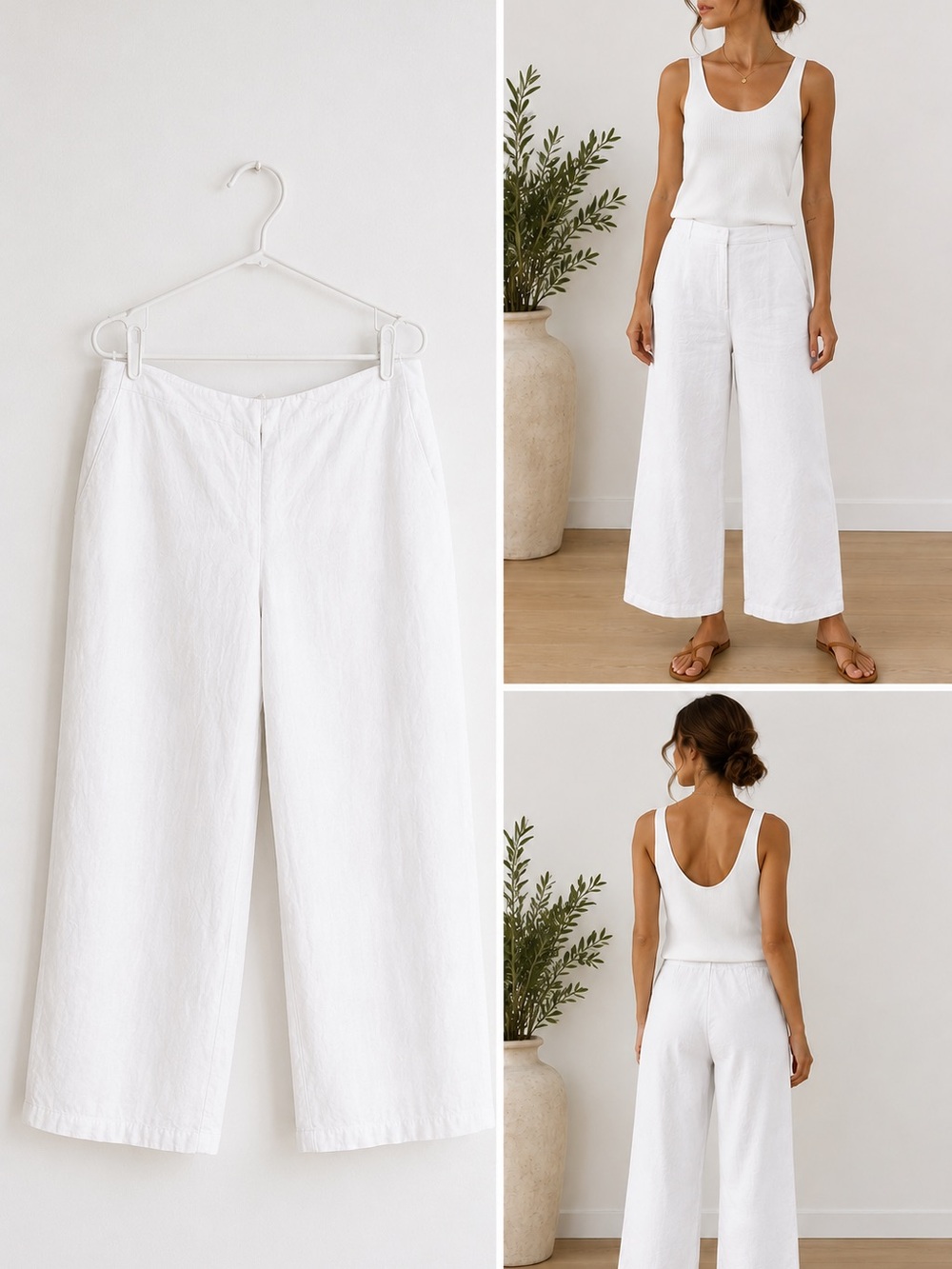 Eileen Fisher White Wide-Leg Linen Pants